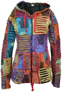 Baumwolldruck Jacke Boho Psytrance Emo Rippen Rasierschnitt spitz Elf Festival Hoodie - Bild 1 von 9