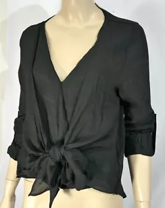 Nuevo con etiquetas Blusa Top She and Sky Negra De Gran Tamaño Slouchy Alta Baja Corbata M - Imagen 1 de 5