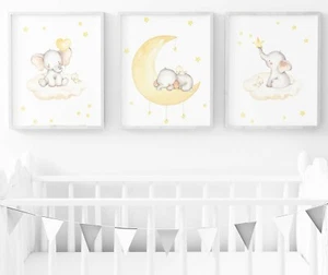 Elephant Nursery Print - Set Of 3 - Baby Room Wall Art - Nursery Decor - Picture 1 of 1