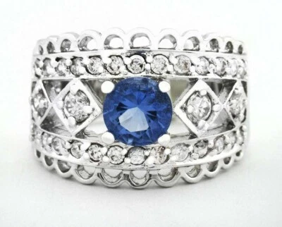 LAB TANZANITE 1.18 Cts & WHITE SAPPHIRE RING Silver Plated-NWT - Image 1 of 4