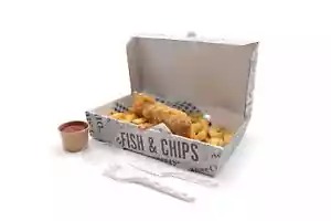 Fish and Chips Boxes - Chippy Cardboard Takeaway Food Boxes - 3 Sizes Available - Picture 1 of 4