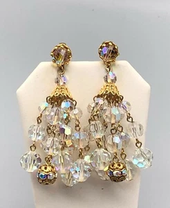 Pendientes de araña vintage de 6 hilos con cuentas de cristal brillante con aurora boreal - Imagen 1 de 3