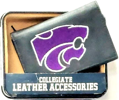 Kansas State Wildcats Leather Embroidered Tri-Fold Black Wallet New Rico Cover