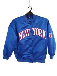 nfl new york giants blue snap front satin look bomber jacket size S M team appar - Picture 1 of 21