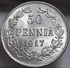 Finlandia 50 Penniä Pennia 1917 KM#20 srebro W/ERROR cesarz Mikołaj II (6054)