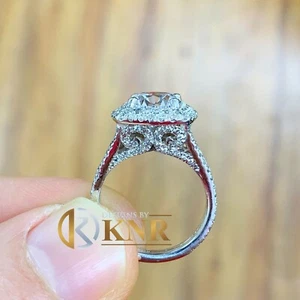 14k Solid White Gold Round Cut Moissanite Engagement Ring Halo Prong Set 3.00ct - Picture 1 of 9