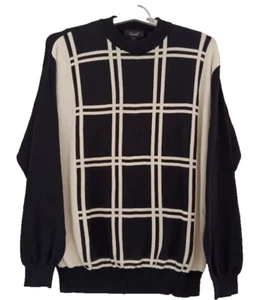 Genelli Silk Blend Windowpane Plaid Black/Off White Pullover Sweater Mens Large - Picture 1 of 6