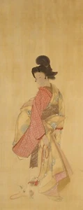 PERGAMINO DE ARTE PERGAMINO PINTURA JAPONESA JAPÓN BELLEZA MUJER DAMA Perro cachorro f925 - Imagen 1 de 6