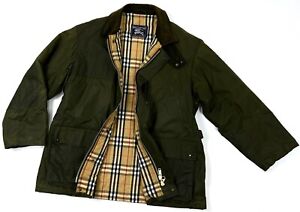 Vintage Men's BURBERRYS Olive Classic Waxed Cotton Casual Jacket Size L/XL