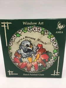 AMIA Window Art Hand Painted Glass Suncatcher “You’re a Blooming Miracle” Duck - Picture 1 of 5