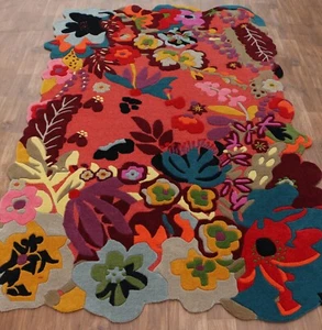 Jardin Floral Red High & Low Pile Modern Hand-Tufted 100% Wool Area Rug Carpet - Picture 1 of 6
