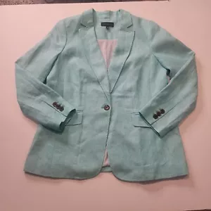 Talbots NWOT 100% Linen blazer womens sz 12 teal blue/green preppy careerwear - Picture 1 of 11