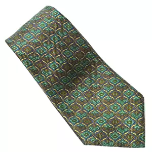 Vtg Oleg Cassini Mens Wide Silk Tie Green Blue Gold Geometric Jacquard 4¼X58 - Picture 1 of 8
