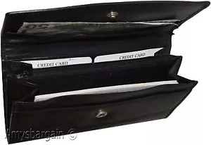 Cartera chequera de cuero cartera compacta tarjetas cambio billetes carteras negras bn. - Imagen 1 de 12