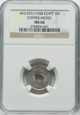 EGYPT , 1 MILLIEME KING FAROUK 1938 - NGC MS 66 , RAREC - Image 1 of 2