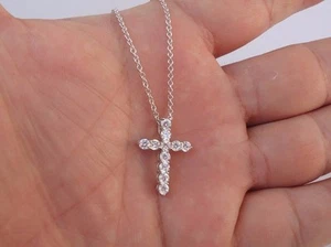 STERLING SILVER DESIGNER CROSS NECKLACE PENDANT W/ 3 cts LAB CREATED DIAMONDS - Picture 1 of 7