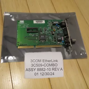 1992 3Com ETHERLINK III 3C509-COMBO ISA ETHERNET RJ45 COAX DA15 8882-10 REV A - Picture 1 of 4