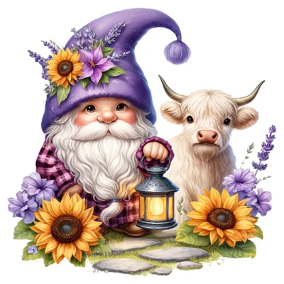 Sunflower Gnome Highland Cow Vinyl Decal Sticker Weatherproof UV Safe Car Farm - Image 1 of 4