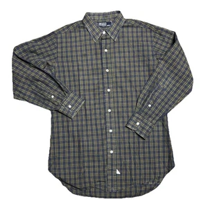 Men’s Polo By Ralph Lauren Dress Shirt Vintage Green Purple Plaid Size 15 1/2-32 - Picture 1 of 3