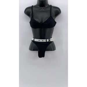 SOLID & STRIPE Women's Black Ribbed Belted V-Neck 2pc Bikini SZ S/M - Picture 1 of 11