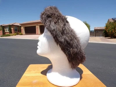 Diadema de piel de conejo real 21-23", diadema de piel gris oscuro/blanco bufanda cuello Foto 1 de 4