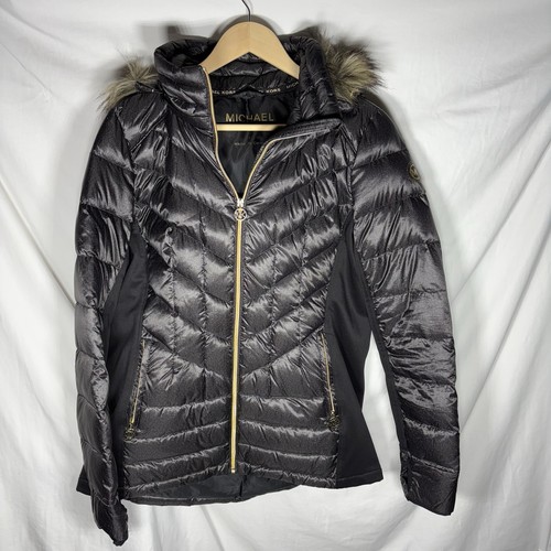 Piumino imbottito Michael Kors MK donna grande pelliccia sintetica collo rimovibile