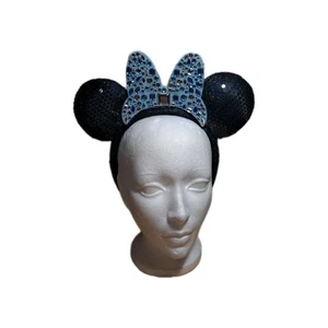 Disneyland 60th Anniversary Minnie Mouse Blue Gemstones Bow Ear Headband - Picture 1 of 6