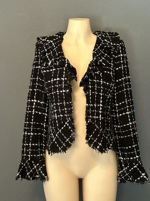 Blazer Academia con flecos a cuadros de tweed a cuadros del mercado negro de la Casa Blanca 4 Foto 1 de 4