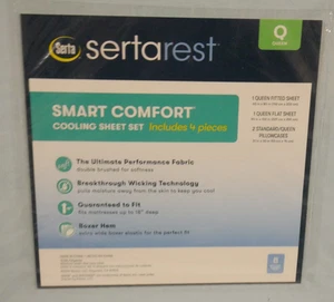 JUEGO DE SÁBANAS DE REFRIGERACIÓN SERTAREST SMART COMFORT NUEVO EN PAQUETE AZUL TAMAÑO QUEEN HASTA 18" ABSORBENTE - Imagen 1 de 4