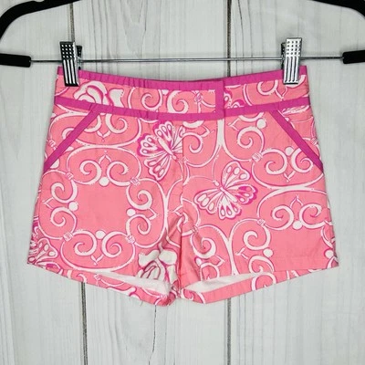 Шорты для девочек Lilly Pulitzer размер 6 (22 дюйма x 2 дюйма) розовые белые бабочки - Изображение 1 из 4