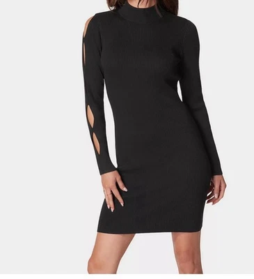 Mini Vestido Suéter Bebe Manga Recortada Talla Grande, Color Negro Foto 1 de 3