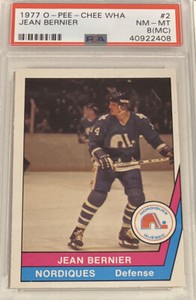 1977-78 O-Pee-Chee WHA Hockey Card # 2 Jean Bernier RC - Quebec Nordiques PSA 8