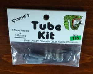 Venom's Tube Kit, 1/8 Oz., 3 Tube Heads with "Death Grip Hooks" / 3 Rattles, New - Picture 1 of 4