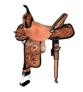 Juego de tachuelas de silla de montar de cuero Western Barrel Horse puesto de cabeza, cuello de pecho y riendas - Imagen 1 de 1