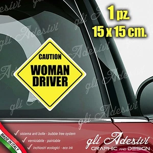 Adesivo Stickers Auto Moto Camper WOMAN DRIVER caution segnale a bordo - Imagen 1 de 1