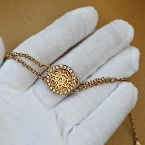 Shema Israel Bracelet Gold Tone Hebrew Jewish Shield Charm Rhinestone Lady Gift - Picture 1 of 16