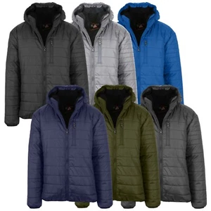 Mens Sherpa-Lined Hooded Puffer Jacket Waterproof Warm Winter Zip Pockets NEW - Picture 1 of 15
