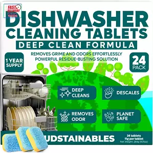 Dishwasher Cleaner and Deodorizer Tablets, 24 Pack – Dishwasher Cleaning Tablets - Picture 1 of 12