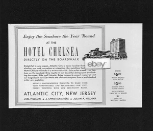 HOTEL CHELSEA AUF DER PROMENADE IN ATLANTIC CITY 6 $ MIT MAHLZEITEN & BAD 1940 AD - Bild 1 von 1