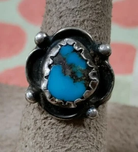 Vintage Southwest Navajo Sterlingsilber Morenci Türkis Ring Größe 6,5 ~ 5,2 g - Bild 1 von 11