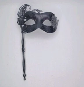 Black Glitter Masquerade Mask Party Cosplay Halloween Accessory - Picture 1 of 11