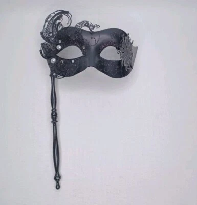 Black Glitter Masquerade Mask Party Cosplay Halloween Accessory - Image 1 of 4