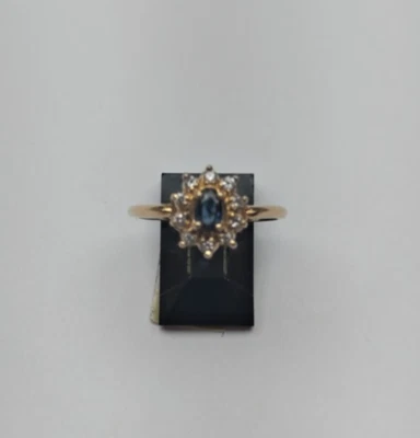 Anillo de diamantes de oro amarillo de 14 quilates y zafiro azul para mujer al por menor $1000 Foto 1 de 2