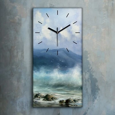 Wandbild Leinwand Bilder Wanduhr Geräuschlos Kunstdruck 30x60 Schiff Leuchtturm - Bild 1 von 4