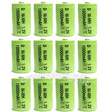 12 Pcs D Size R20 1.2V 10000mAh Ni-MH rechargeable Battery Cell Green