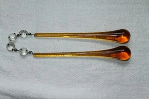 Murano Wasserfall Lampe 70er Bernsteinfarben 2 Glastropfen 16 cm Behang 2 Octago - Bild 1 von 1