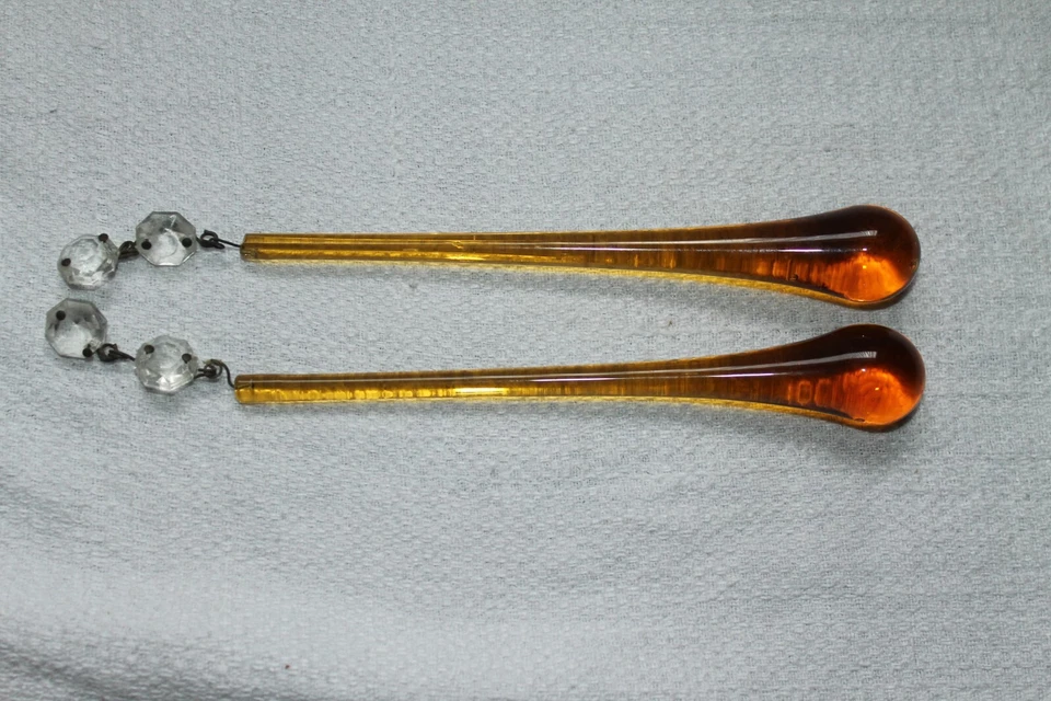 Murano Wasserfall Lampe 70er Bernsteinfarben 2 Glastropfen 16 cm Behang 2 Octago - Bild 1 von 1