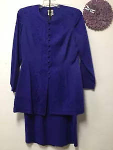 RM Richards Womens Two Piece Formal Skirt Suit Size 12 Blue Decorative 20 - Picture 1 of 6