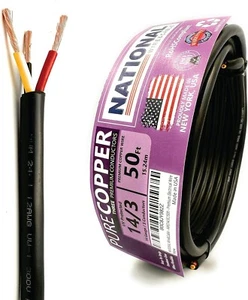 Fil et câble nationaux 14/3 50 pieds 14 calibre 3 conducteurs fil électrique premium - Photo 1/2