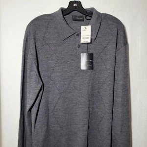J. Ferrar Sweater Men’s Large Grey 100% Wool Collared Long Sleeve NWT - Picture 1 of 14
